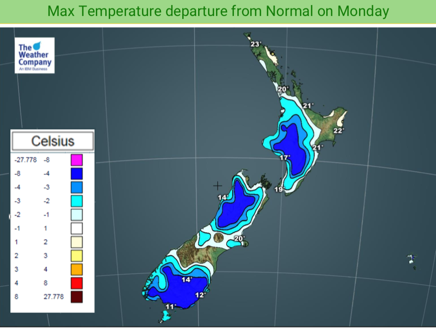 Windy, cooler, weather in NZ for a week 10 bullet points + Maps